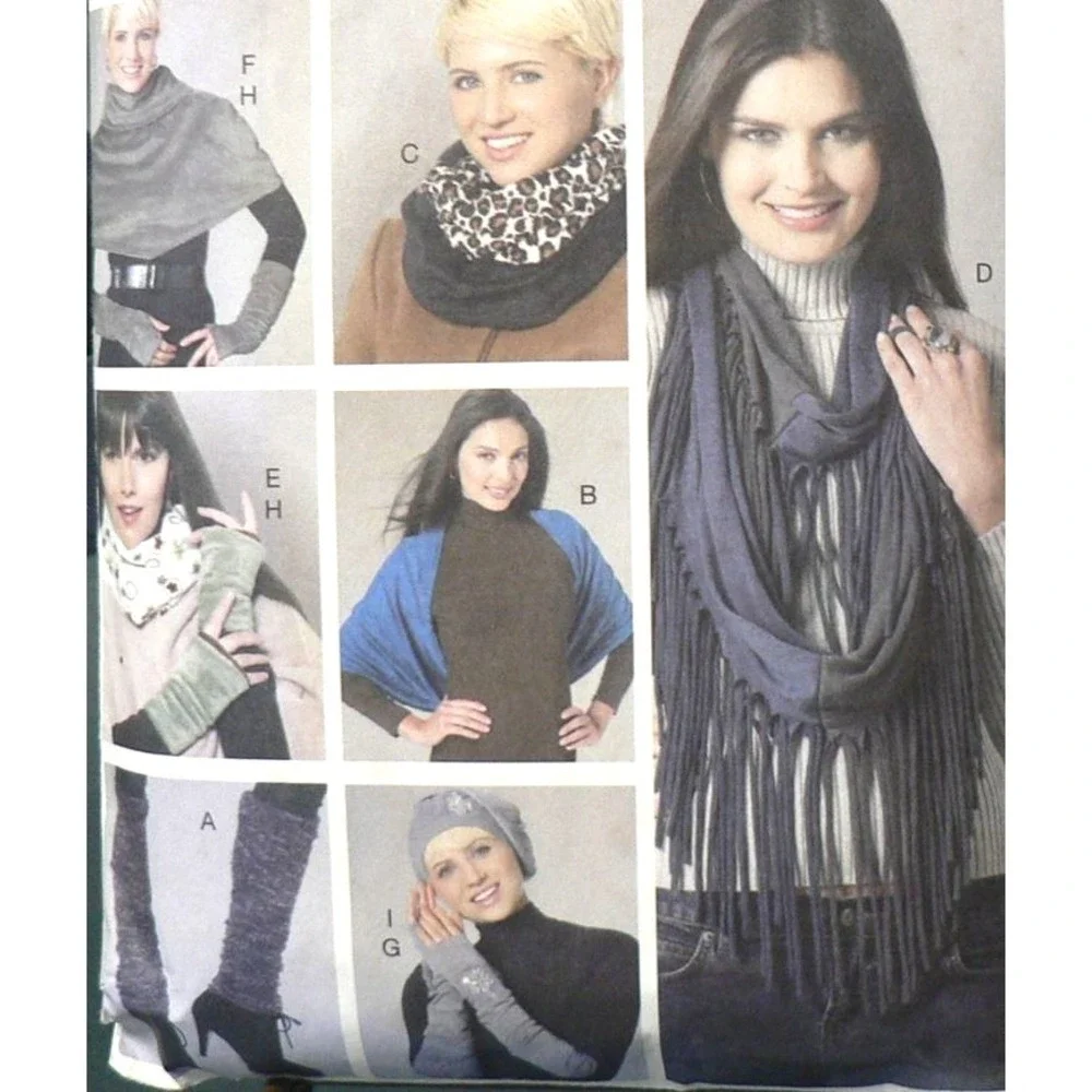 McCalls M6214 Fashion Accessories Sewing Pattern Scarves Gloves One Size Uncut